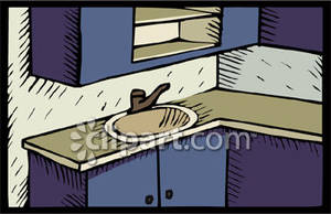 Kitchen Counter Sink And Cabinets   Royalty Free Clipart Picture