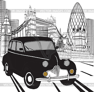Sketch London Taxi   Vector Clipart   Vector Image