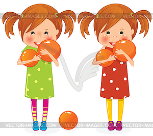 Two Girls Twins With Balls   Vector Image