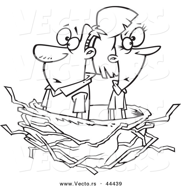 Vector Of A Middle Aged Cartoon Couple In An Empty Nest   Coloring