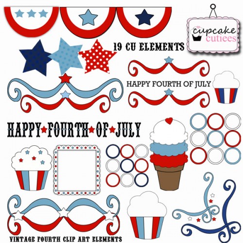 Vintage Fourth Of July Commerical Use Digital Clip Art Elements    