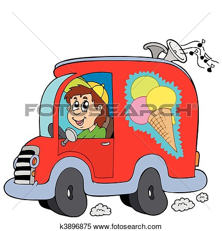 Cartoon Ice Cream Man In Car View Large Clip Art Graphic