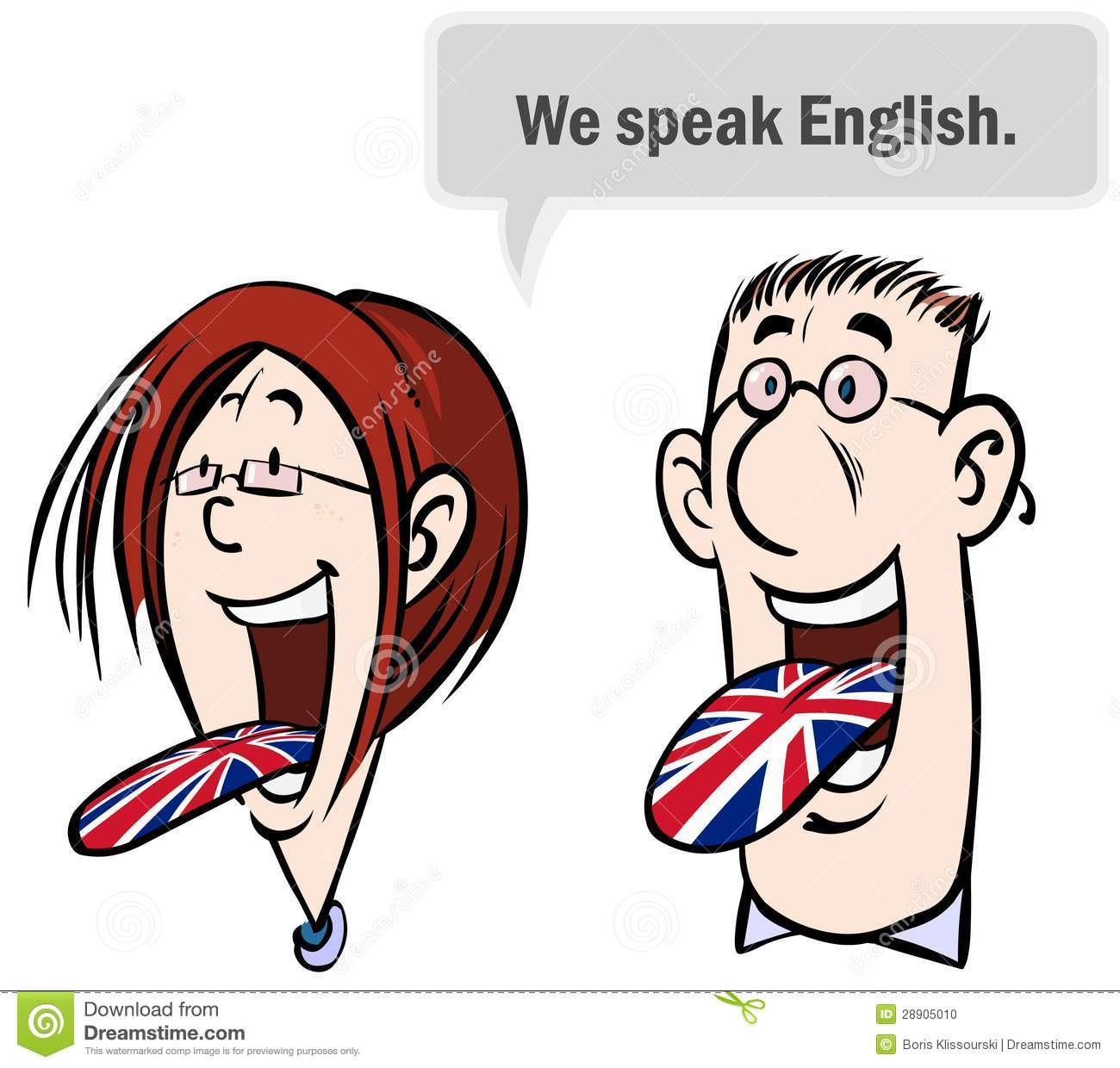 Cartoon Illustration Of A Woman And Man Speaking English