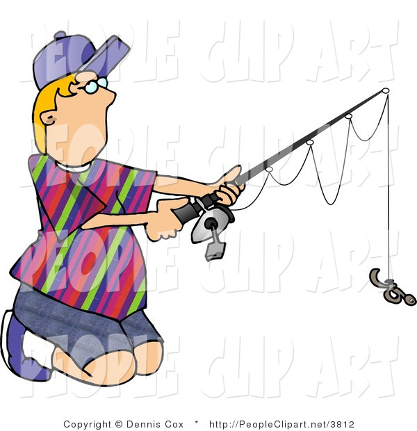 Clip Art Of A Boy Holding A Simple Fishing Pole With Earthworm Bait By