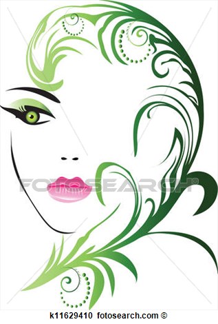 Clipart   Girl Face With Swirly Leaf Vector   Fotosearch   Search Clip    
