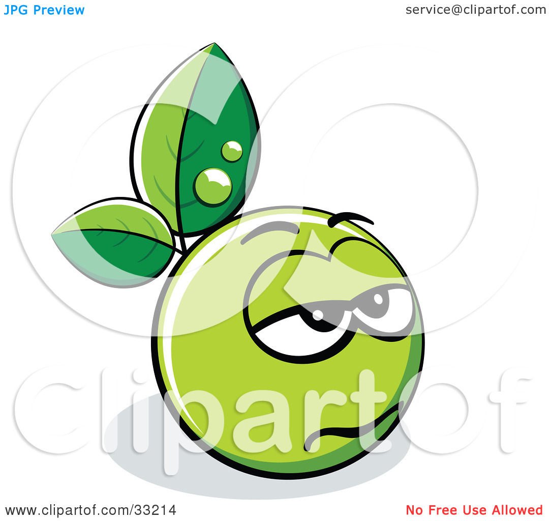 Clipart Illustration Of A Gloomy Green Organic Smiley Ball With Leaves