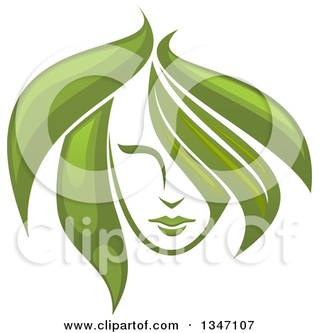 Clipart Of A Woman S Face With Green Leaf Hair 3   Royalty Free Vector    