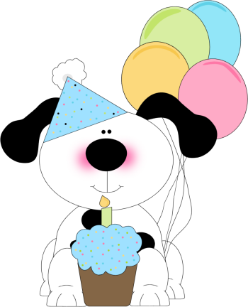 Cute Birthday Dog With A Cupcake And Balloons Clip Art   Cute Birthday