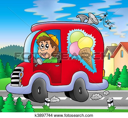Drawing   Ice Cream Man Driving Red Car  Fotosearch   Search Clip Art    