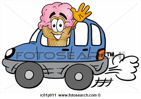 Ice Cream Cone Driving A Car View Large Clip Art Graphic