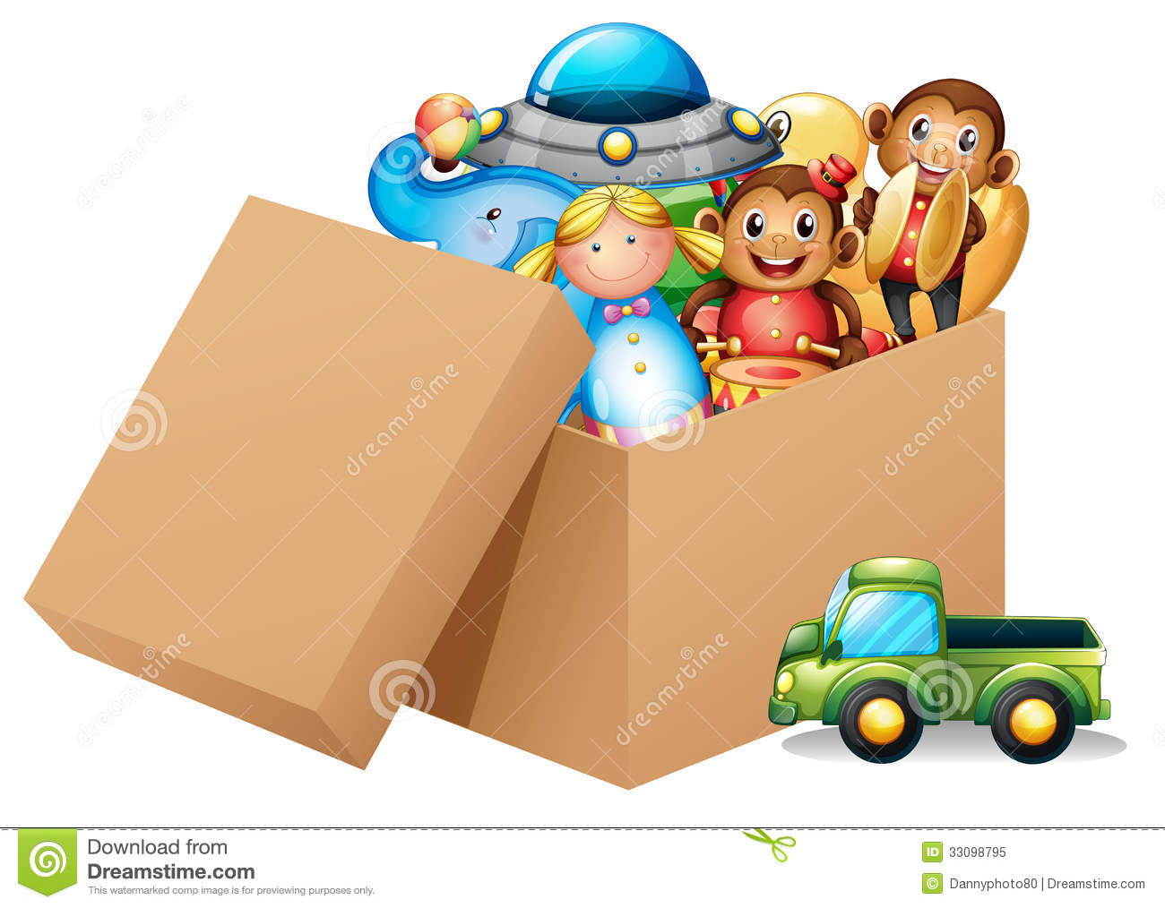 Illustration Of A Box Full Of Different Toys On A White Background