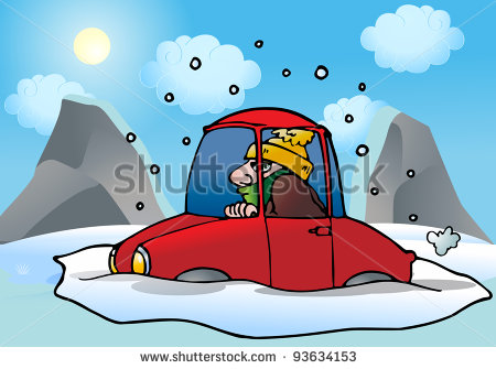 Illustration Of A Car Stuck In The Snow And Ice In Road   93634153