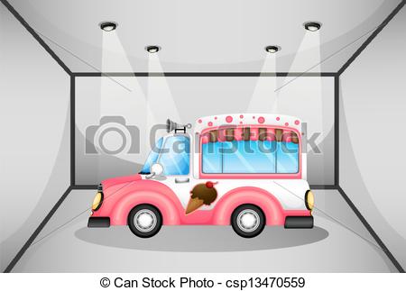 Vector   A Pink Ice Cream Car Inside The Garage   Stock Illustration