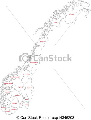 Vector Clipart Of Outline Norway Map   Administrative Division Of The    