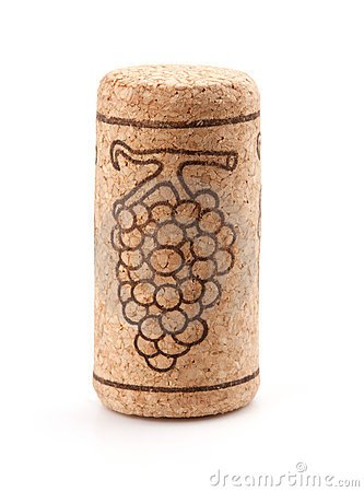 Wine Cork With Grape  Isolated On White