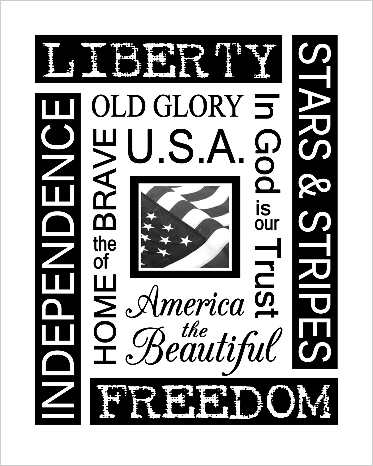 4th Of July Subway Art  Black And White With Flag Png