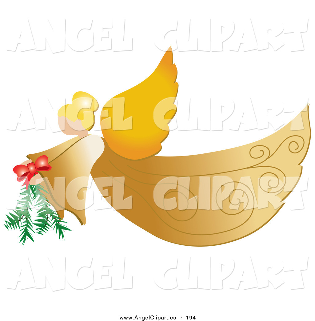 Angel Carrying A Pine Bough On White Cute Flying Stick Figure Angel