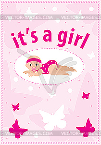 Baby Girl Arrival Announcement Card   Vector Clip Art