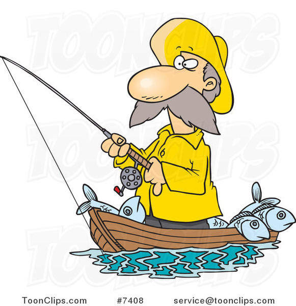 Cartoon Old Man Fishing Boat Clip Art