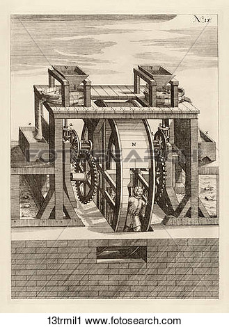 Century Tread Mill Or A Double Flour Mill Operated By Two Men  1662