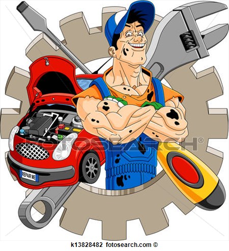 Cheerful Mechanic View Large Clip Art Graphic