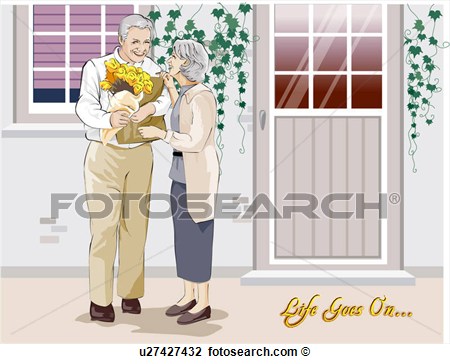 Clip Art   Senior Couple Coming Home From Shopping  Fotosearch    