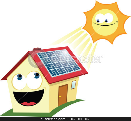     Clipart A Vector Cartoon Representing A Funny House With Solar Panels
