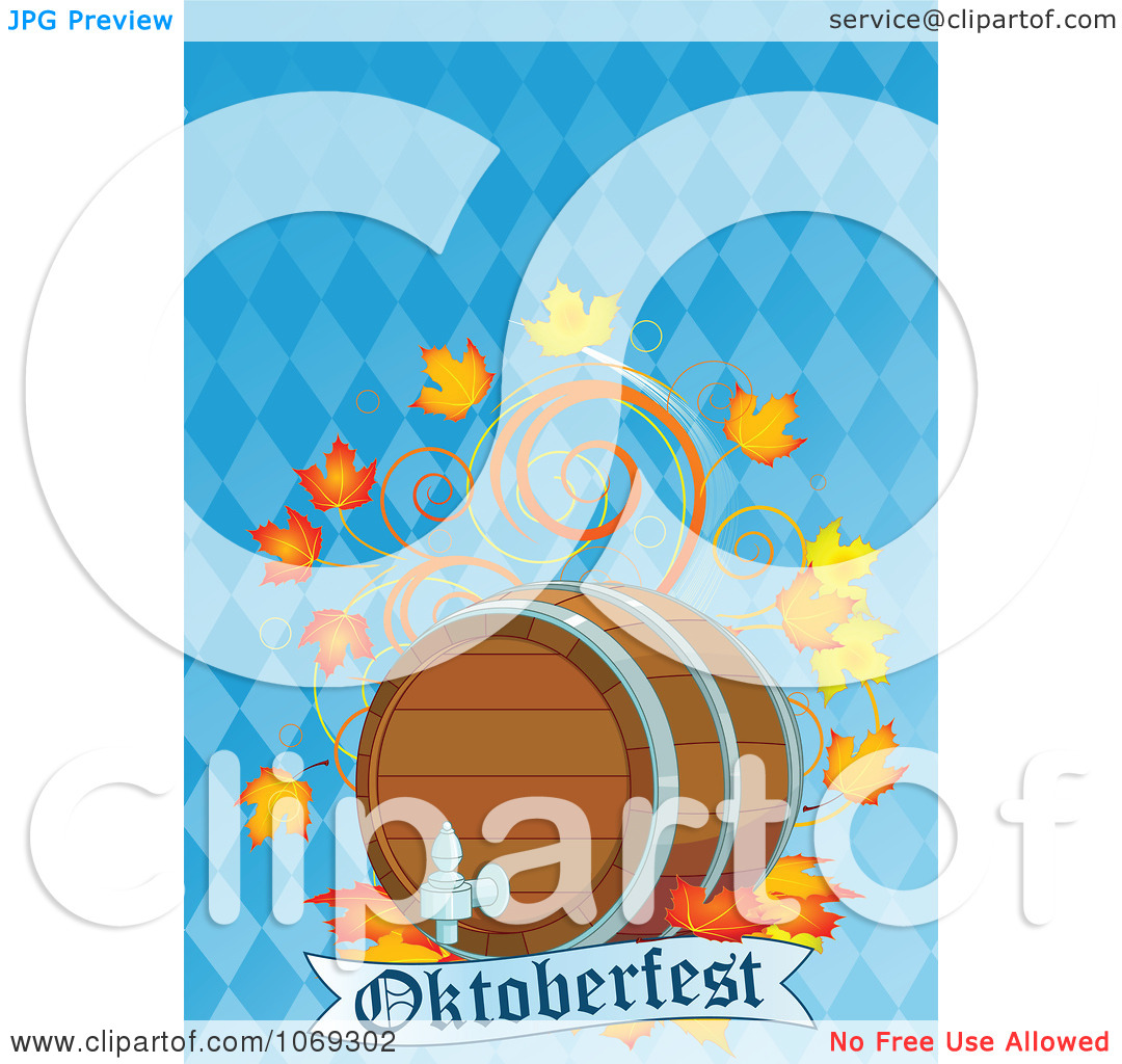 Clipart Beer Keg And Leaves Over An Oktoberfest Banner On Blue