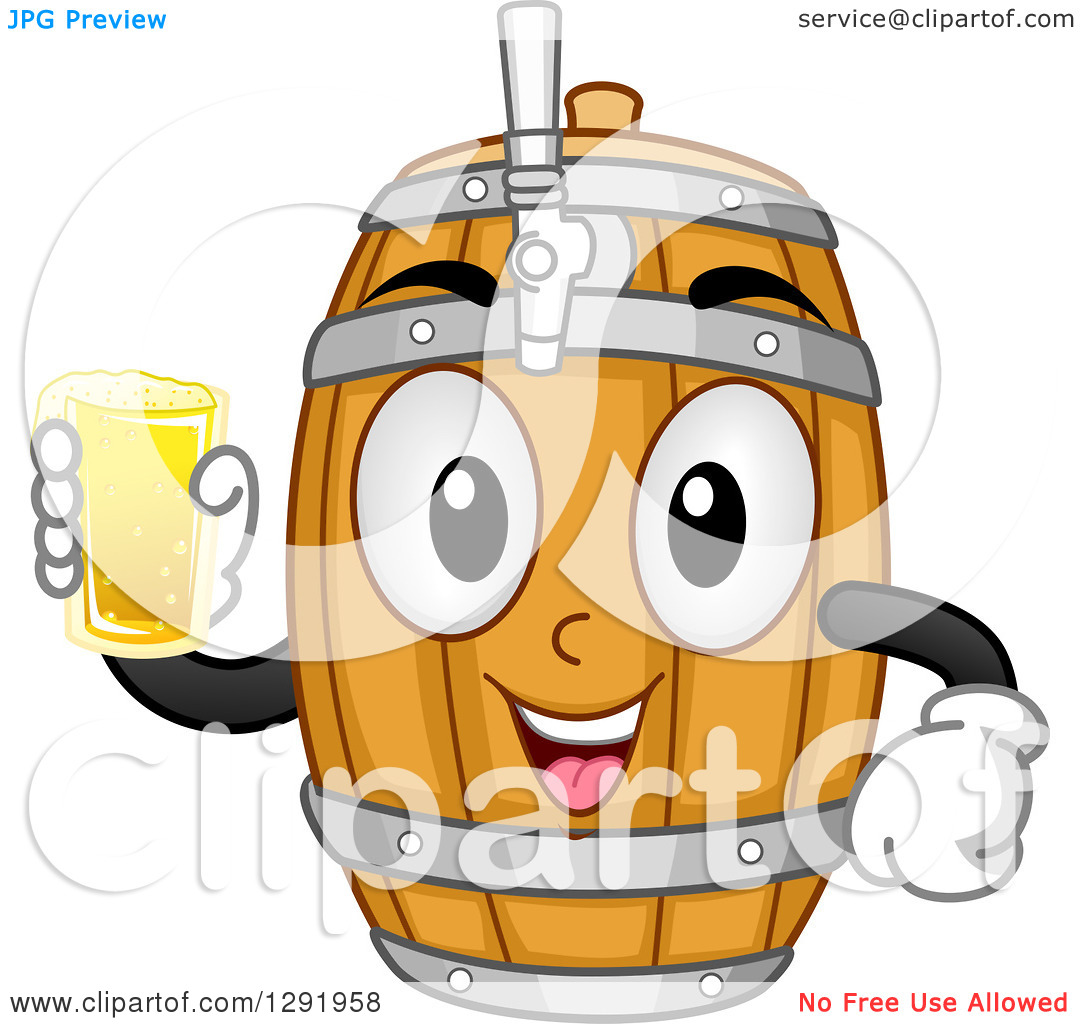 Clipart Of A Cartoon Happy Beer Keg Barrel Character Holding A Glass