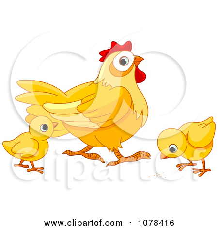 Clipart Yellow Hen And Two Chicks   Royalty Free Vector Illustration