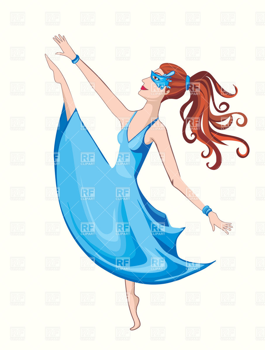 Dancing Ballerina In Blue Dress Download Royalty Free Vector Clipart    