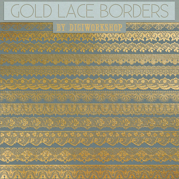 Digital Lace Borders Clip Art  Gold Lace Borders Clipart Set With