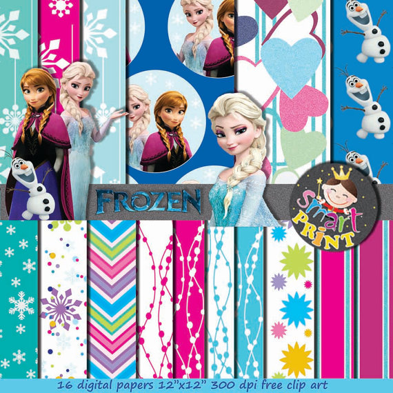Frozen Digital Papers Free Png Clip Art Elsa Anna Olaf Snowflakes