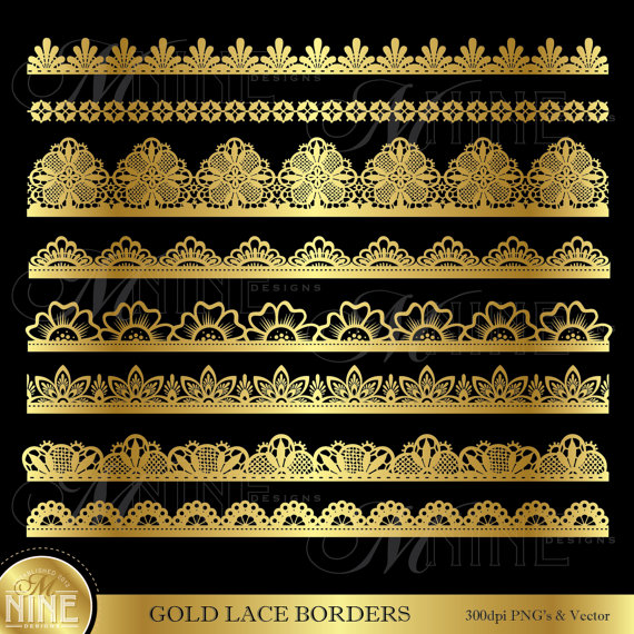 Gold Lace Borders Digital Clipart Design Elements Edges Instant