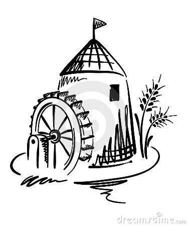 Graphic Illustration    Water Mill With Spike