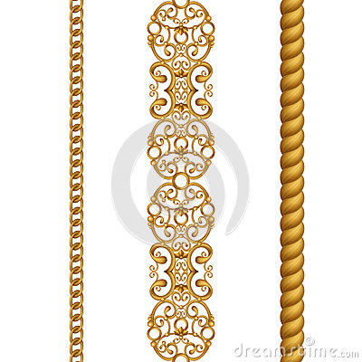 Illustration  Gold Classical Chain Rope Lace Seamless Borders Clip Art