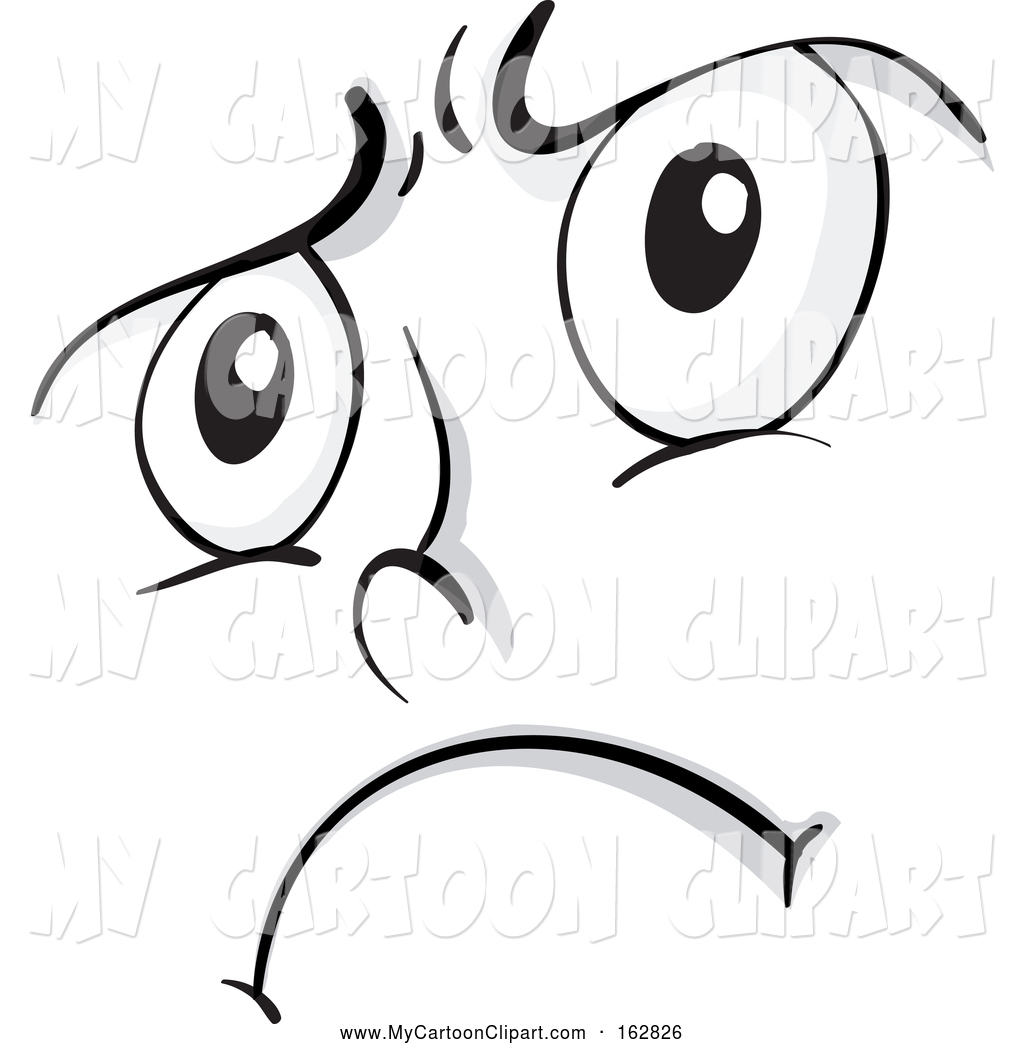 Larger Preview  Clip Art Of A Grayscale Upset Face By Colematt