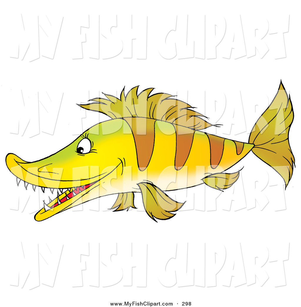 Larger Preview  Clip Art Of A Yellow And Brown Fish With Sharp Teeth