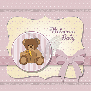 New Baby Announcement Card With Teddy Bear   Vector Clip Art
