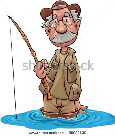 Old Fisherman Waiting For The Fish Take The Fish Hook   Stock Vector