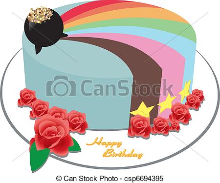 Rainbow Birthday Cake On Clipart Vector Of Birthday Cake Rainbow Cake    