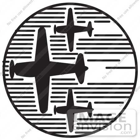 Royalty Free Black And White Cartoon Clip Art Of Three Airplanes    