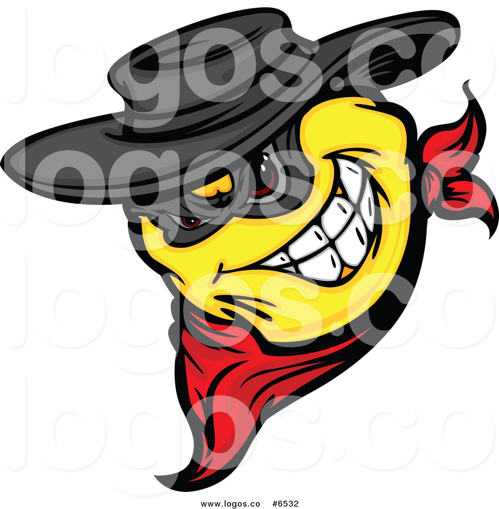 Royalty Free Clip Art Vector Logo Of A Yellow Smiley Bandit Grinning    