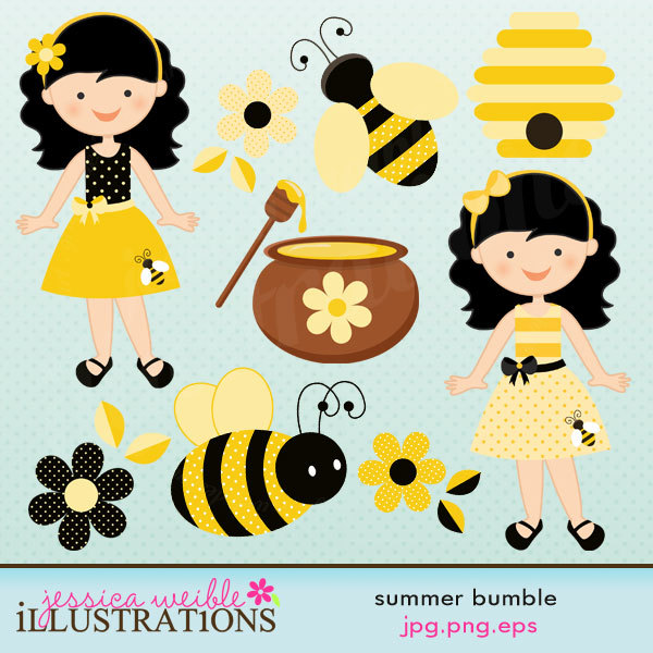 Summer Bumble Cute Digital Clipart For Card Design Scrapbooking