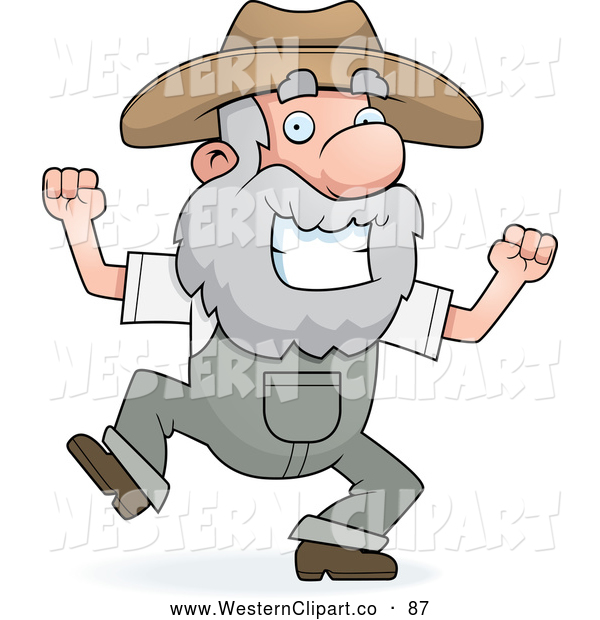 Vector Western Clip Art Of A Happy Prospector Man Dancing And Grinning