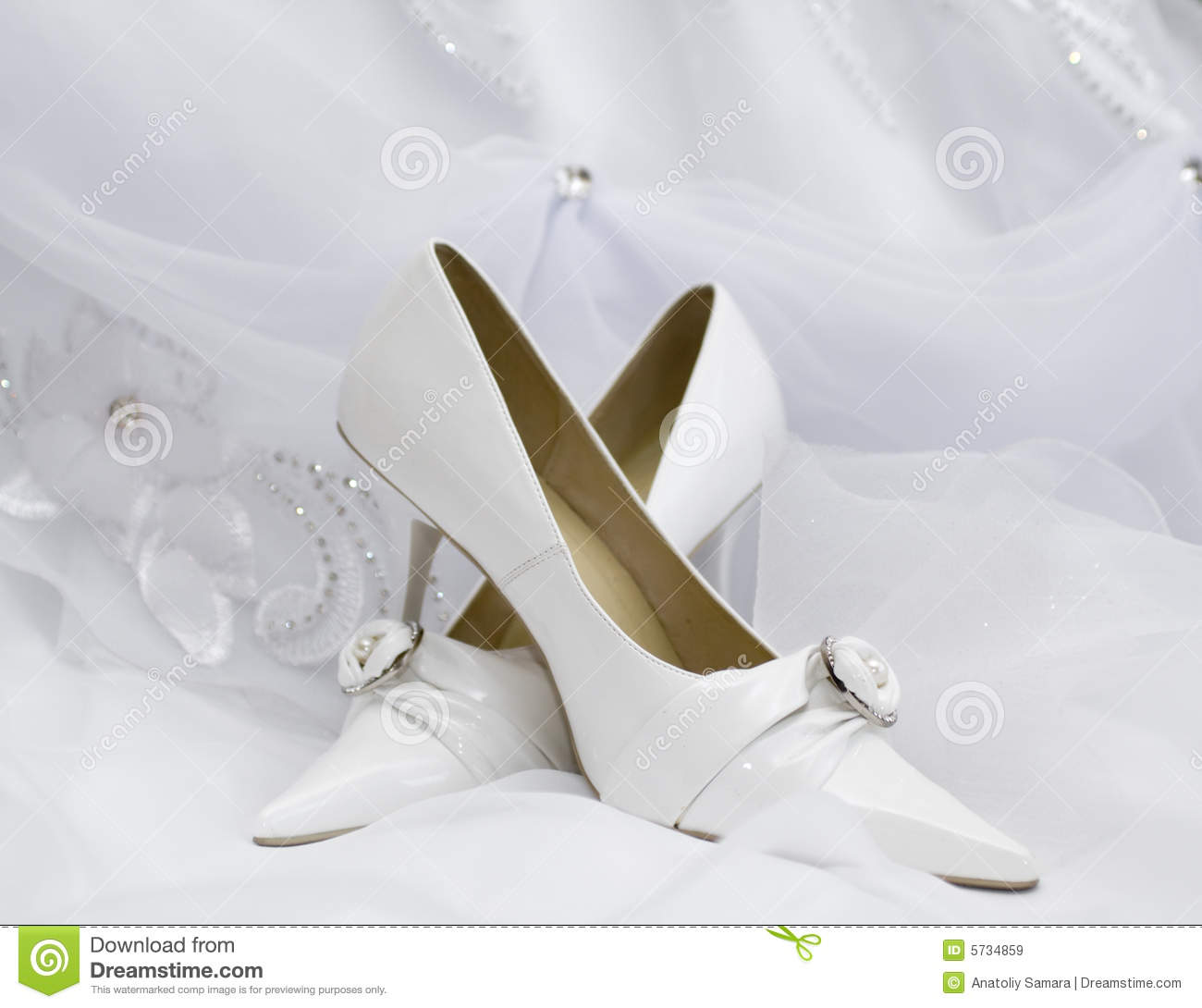 Wedding Shoes On Bridal Dress Royalty Free Stock Images   Image
