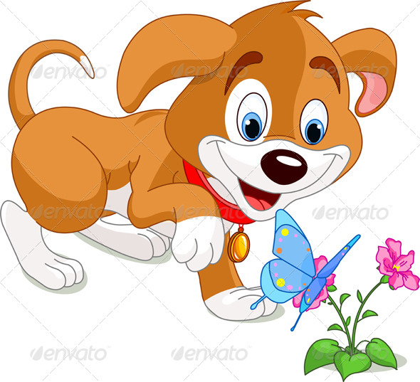 Animal Art Butterfly Canine Cartoon Cheerful Clip Art Cute Dog
