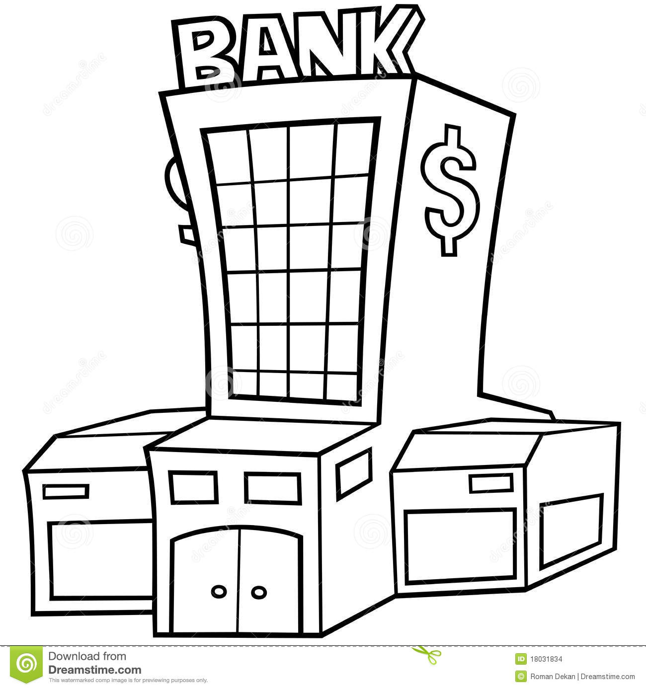 Bank   Black And White Cartoon Illustration Vector