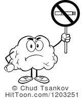 Black And White Brain Mascot Holding A No Smoking Sign  1203251