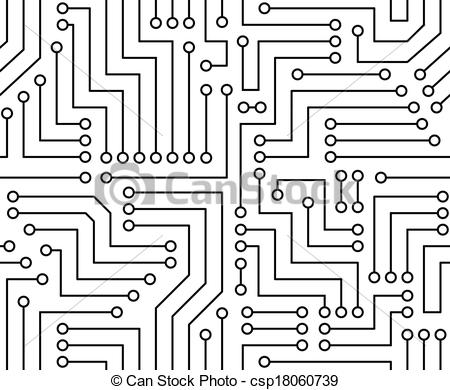 Black And White Printed Circuit Board Seamless Background With Pattern